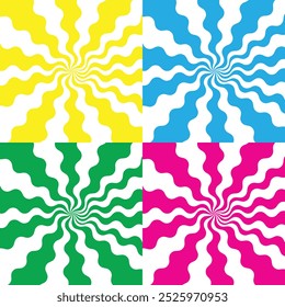 Twisted and distorted vector groovy hippie background. Waves, swirl, twirl pattern. Set of backgrounds in trendy retro psychedelic style. Vector illustration