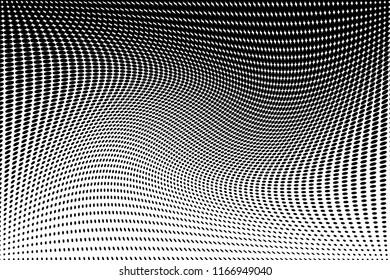 Twisted dotted lines. Abstract background. Dynamic, motion pattern with Halftone effect. Wavy backdrop. Vector illustration