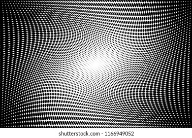 Twisted dotted lines. Abstract background. Dynamic, motion pattern with Halftone effect. Wavy backdrop. Vector illustration