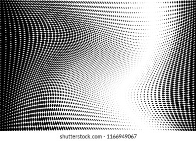 Twisted dotted lines. Abstract background. Dynamic, motion pattern with Halftone effect. Wavy backdrop. Vector illustration