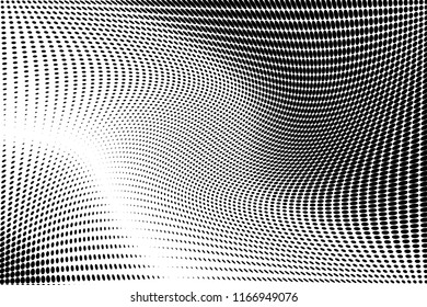 Twisted dotted lines. Abstract background. Dynamic, motion pattern with Halftone effect. Wavy backdrop. Vector illustration