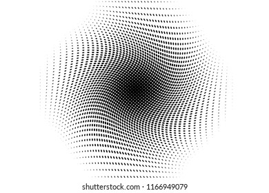 Twisted dotted lines. Abstract background. Dynamic, motion pattern with Halftone effect. Wavy backdrop. Vector illustration
