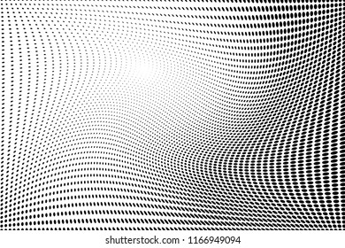 Twisted dotted lines. Abstract background. Dynamic, motion pattern with Halftone effect. Wavy backdrop. Vector illustration