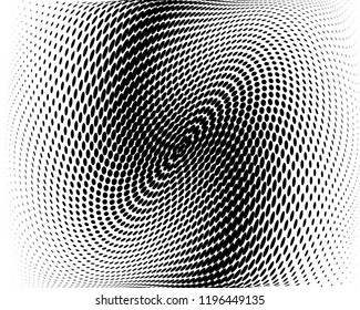 Twisted dotted lines background. Pattern of dots, dotted lines, circles of different scale. Digital Gradient. Pop-art style. Grunge Backdrop. Modern futuristic Abstract panel. Vector illustration