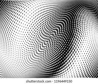 Twisted dotted lines background. Pattern of dots, dotted lines, circles of different scale. Digital Gradient. Pop-art style. Grunge Backdrop. Modern futuristic Abstract panel. Vector illustration