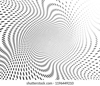Twisted dotted lines background. Pattern of dots, dotted lines, circles of different scale. Digital Gradient. Pop-art style. Grunge Backdrop. Modern futuristic Abstract panel. Vector illustration
