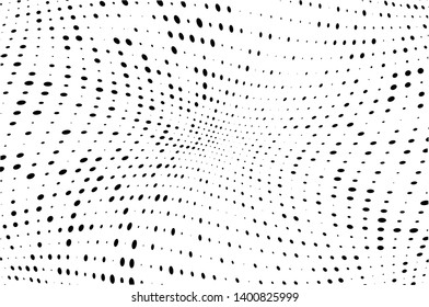Twisted dotted lines background. Pattern of dots, dotted lines, circles of different scale. Digital Gradient. Pop-art style. Grunge Backdrop. Modern futuristic Abstract panel. Vector illustration
