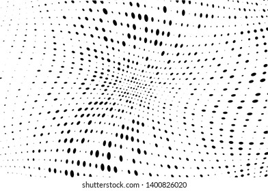 Twisted dotted lines background. Pattern of dots, dotted lines, circles of different scale. Digital Gradient. Pop-art style. Grunge Backdrop. Modern futuristic Abstract panel. Vector illustration