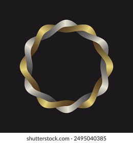 Twisted double gold and silver ring. Vector design.