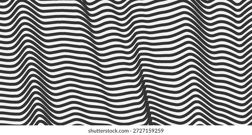 Twisted duo tone backgrounds. Abstract pattern from lines, halftone effect. Black and white texture. Minimalist design template for poster, banner, cover, postcard.

