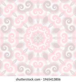 Twisted elements floral abstract seamless patter. Multiple scrolls seamless fabric pattern, textile background with swirl shapes. Abstract floral geometric ornament.