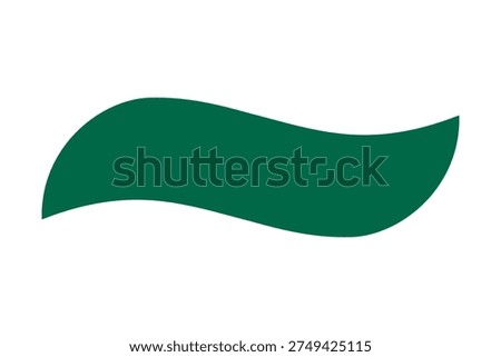 Twisted, extra-long rectangle green leaf. A curved rectangular nature symbol. Isolated on a white background.