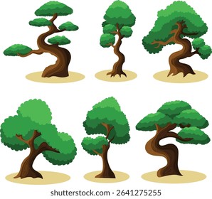 Twisted Fantasy Trees - Flat Vector Se