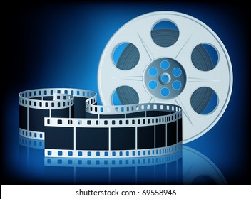 Twisted film for movie on blue background. Vector Illustration. EPS10