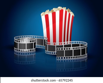 Twisted film for movie and popcorn - blue background