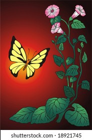 Twisted flower with the butterfly. A card.