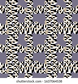 Twisted geometric pattern. Mix of expressive shapes and colors. Template for textile design, cards and covers.