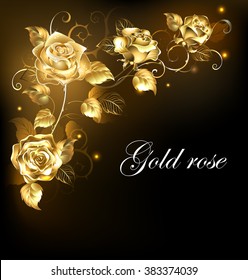 Twisted gold roses on black background. svg