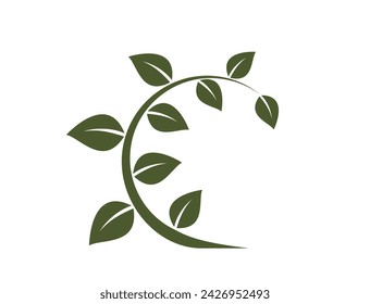 twisted green twig icon. botanical, plant and growing symbol. isolated vector image in flat design