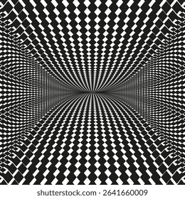 Twisted grid illusion. Optical cross pattern. Black white vector. Curved line symmetry.