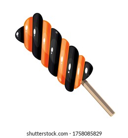 Twisted halloween candy  on stick.  Vector illustration isolated on white background.