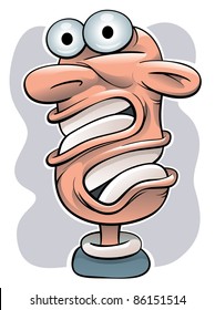 Twisted head of a shocked man