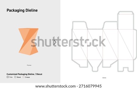 Twisted Hourglass Box Packaging Dieline with Diagonal Crease Layout