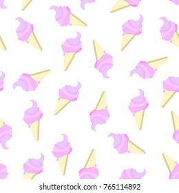 Twisted ice cream cone. Stylized seamless pattern. Sweet dessert background with drops. Vector illustration