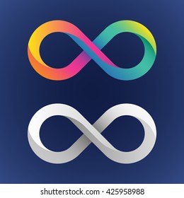 Twisted infinity sign with a 3d effect. Template for a logo, symbol, emblem. Design element for poster, cover, invitation, business card, postcard or web.