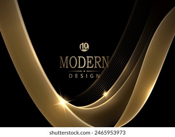 Twisted isolated arcs of golden shade with sparkles on a black background.