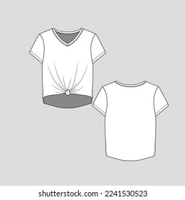 Twisted Knot Hem T Shirt top high low dip hem Fashion flat sketch technical drawing template design vector