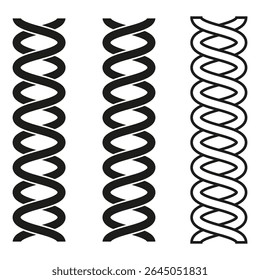 Twisted line icons. Spiral shape trio. Vector black forms. Geometric symmetry set.