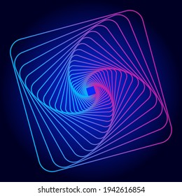 Twisted lines on a dark background. Rotating geometric shape. Logo.  Vector illustration.