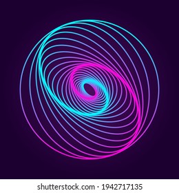 Twisted lines on a dark background. Rotating geometric shape. Logo. Vector illustration.
