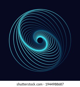 Twisted lines on a dark background. Rotating geometric shape. Logo. Vector illustration.