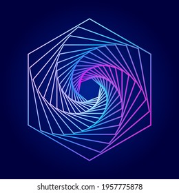 Twisted lines on a dark background. Rotating geometric shape. Logo. Vector illustration.	