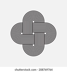 Twisted lines, vector element, intertwined pattern, isolated object
