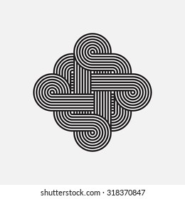 Twisted lines, vector element, intertwined pattern, isolated object, un-expanded strokes 