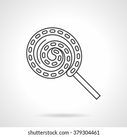 Twisted lollipop with stick. Confectionery. Candy shop. Desserts menu. Sweets for party. Vector icon flat thin line style. Element for web design, business, mobile app. 