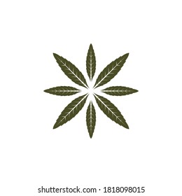 verdrehtes Marihuana-Blatt-Logo auf weißem Hintergrund