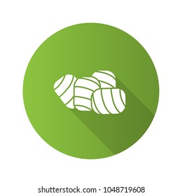 Twisted marshmallow flat design long shadow glyph icon. Vector silhouette illustration