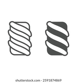 Twisted marshmallow line and solid icon, sweets pastry concept. Vector graphics. Marshmallow sweet bun, bakery sign on white background, outline style icon for mobile or web design