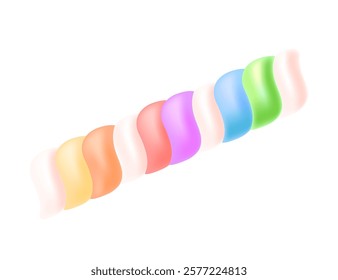 Twisted marshmallow sticks smooth, glossy texture. Multicolor candy. Sweet tasty dessert, sugar food. Vector illustration isolated on white background