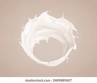 Twisted milk splash. Natural dairy product, yogurt or cream splash. Realistic vector illustration