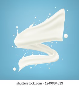 Twisted Milk Splash Spiral Isolated On Blue Background. EPS10 Vector