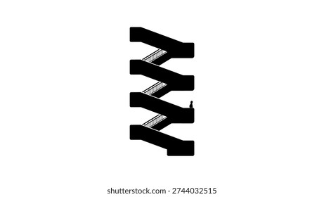 twisted modern staircase ,black isolated silhouette
