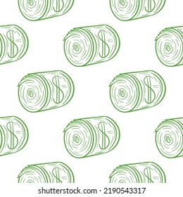 Twisted Money Banknotes Seamless Pattern. Background With Dollars. Green Banknotes Print. Template With Cash For Wallpaper, Paper And Design Vector Illustration