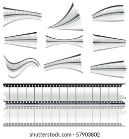 Twisted negative film strips against white background