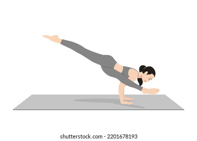 Twisted One-Legged Arm Balance Pose I. Beautiful girl practice Koundinyasana I, Eka Pada Koundinyasana I. Young attractive woman practicing yoga exercise. working out, black wearing sportswear