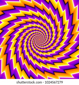Twisted orange, purple and yellow spirals. Motion illusion.